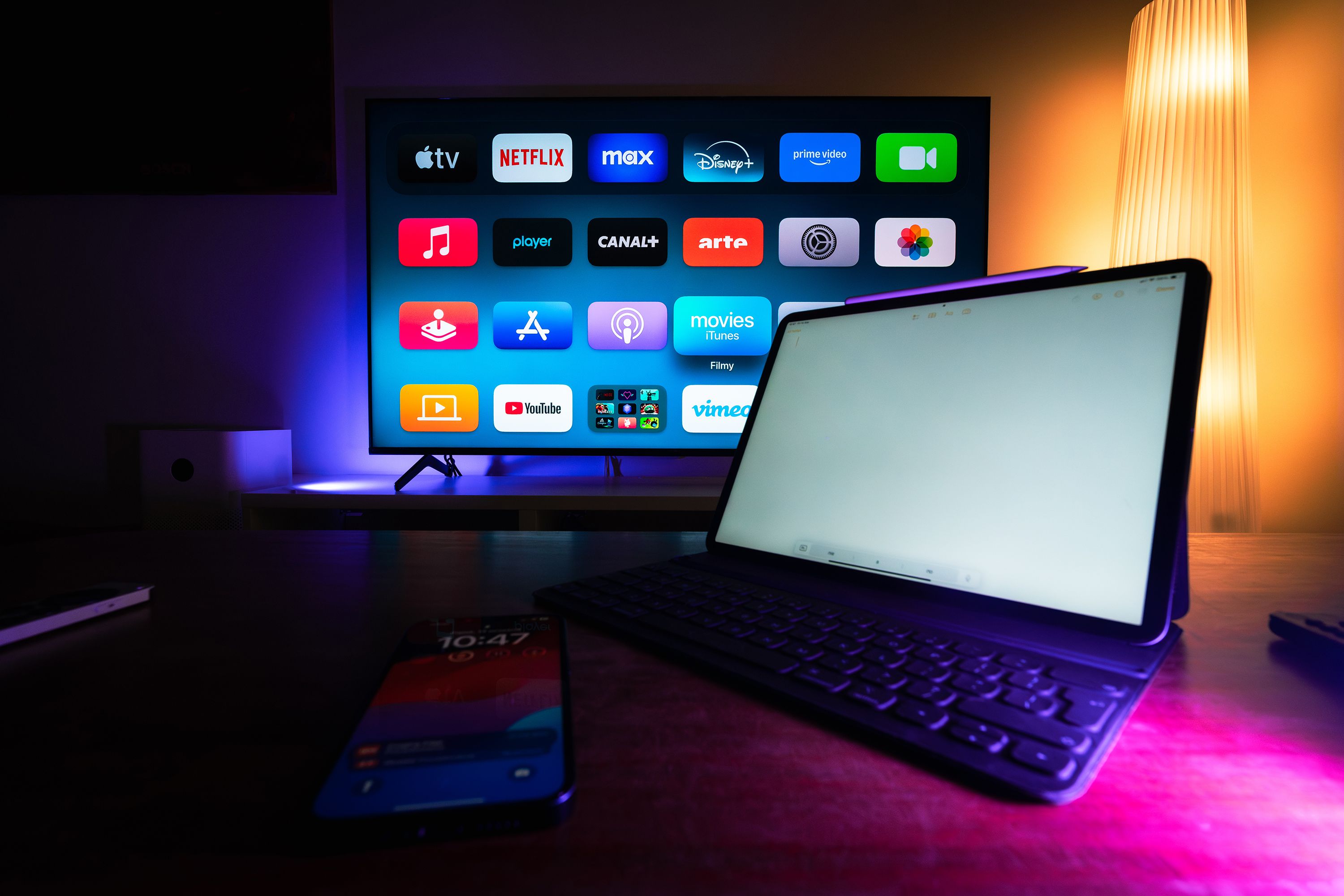 Digital media platforms displayed across connected screens